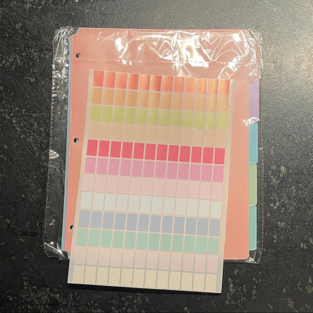 Set of Five 3-Ring Binder Dividers with Tabs, Pockets, Pastel, Durable (NWOT)